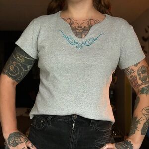 Harley-Davidson Gray Short Sleeve Tee with teal embroidery